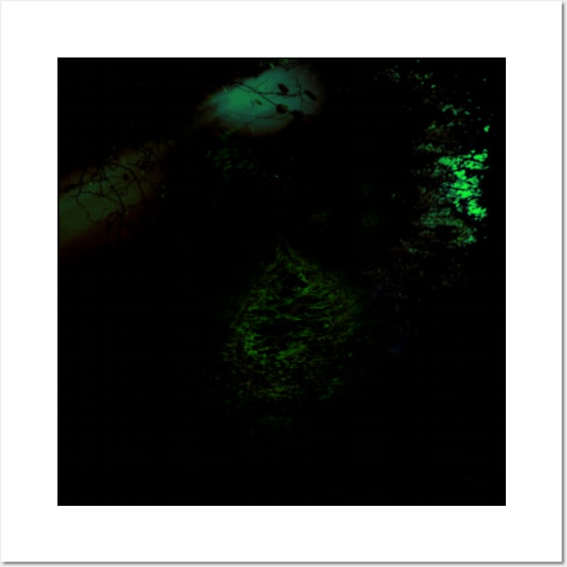 Digital collage and special processing. Dark, scary place in woods. Hole. Green and orange. Wall Art by 234TeeUser234